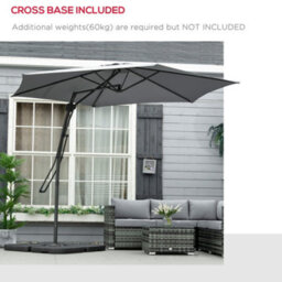 Outsunny 3M Cantilever Parasol With Easy Lever Crank Handle 6 Metal Ribs Grey - thumbnail 6