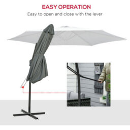 Outsunny 3M Cantilever Parasol With Easy Lever Crank Handle 6 Metal Ribs Grey - thumbnail 4