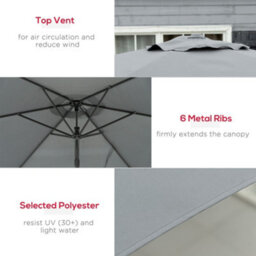 Outsunny 3M Cantilever Parasol With Easy Lever Crank Handle 6 Metal Ribs Grey - thumbnail 5