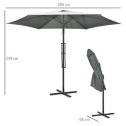 Outsunny 3M Cantilever Parasol With Easy Lever Crank Handle 6 Metal Ribs Grey - thumbnail 3
