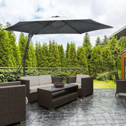 Outsunny 3M Cantilever Parasol With Easy Lever Crank Handle 6 Metal Ribs Grey - thumbnail 1