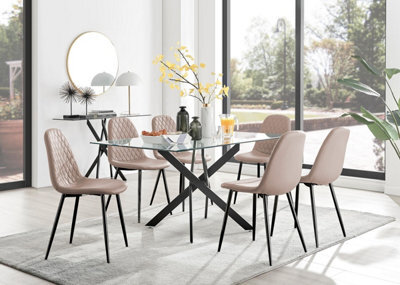 Furniturebox Uk Leonardo Black Leg Glass Dining Table & 6 Cappuccino Corona Black Leg Chairs - image 1