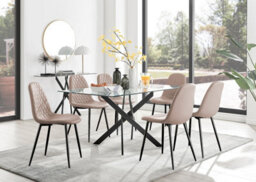 Furniturebox Uk Leonardo Black Leg Glass Dining Table & 6 Cappuccino Corona Black Leg Chairs - thumbnail 1