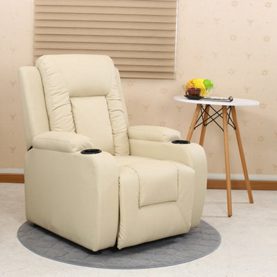 More4Homes Manual Pushback Recliner Chair With Compact Living Room Design And Cup Holders In Cream Bonded Leather - image 1