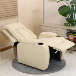 More4Homes Manual Pushback Recliner Chair With Compact Living Room Design And Cup Holders In Cream Bonded Leather - thumbnail 8