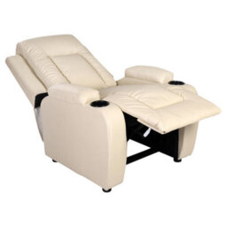 More4Homes Manual Pushback Recliner Chair With Compact Living Room Design And Cup Holders In Cream Bonded Leather - thumbnail 4