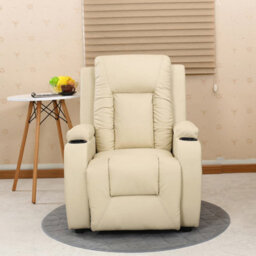 More4Homes Manual Pushback Recliner Chair With Compact Living Room Design And Cup Holders In Cream Bonded Leather - thumbnail 6