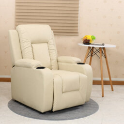 More4Homes Manual Pushback Recliner Chair With Compact Living Room Design And Cup Holders In Cream Bonded Leather