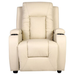 More4Homes Manual Pushback Recliner Chair With Compact Living Room Design And Cup Holders In Cream Bonded Leather - thumbnail 3