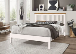 Save On Goods UK 5Ft King Size White,solid Wood Wooden Bed Frame Bedstead With Oak Finish Top Rail - thumbnail 1