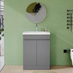 AVER-GROWTH 600mm Floor Standing Vanity Unit With Basin Matt Gray Resin Sink Bathroom Storage Cabinet Set Freestanding - thumbnail 5