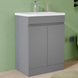 AVER-GROWTH 600mm Floor Standing Vanity Unit With Basin Matt Gray Resin Sink Bathroom Storage Cabinet Set Freestanding - thumbnail 1