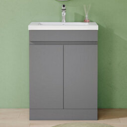 AVER-GROWTH 600mm Floor Standing Vanity Unit With Basin Matt Gray Resin Sink Bathroom Storage Cabinet Set Freestanding - thumbnail 6