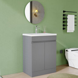 AVER-GROWTH 600mm Floor Standing Vanity Unit With Basin Matt Gray Resin Sink Bathroom Storage Cabinet Set Freestanding - thumbnail 2