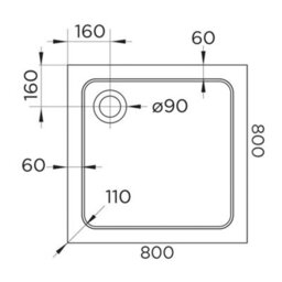 GravaHaus 800 X 800mm White Square 45mm Low Profile Shower Tray With Matt Black Waste - thumbnail 2