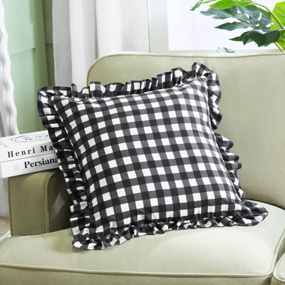 Ohs 2 X Gingham Faux Linen Frill Cushion Covers - image 1
