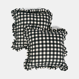 Ohs 2 X Gingham Faux Linen Frill Cushion Covers - thumbnail 3