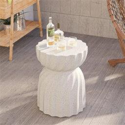 Unique Outdoor Concrete Side Table Garden Stool Round Patio Mgo End Table Accent - thumbnail 1