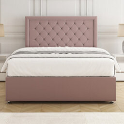 Bsspoke Nova Divan Bed In Pink Plush Velvet With 24Inch Headboard & No Mattress No Drawers In Double King 4Ft 6Ft - thumbnail 2
