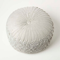 Homescapes Grey Velvet Pouffe, Grace Pleated Velvet Footstool, Ottoman Soft Round Seat For Living Room Or Bedroom - thumbnail 5