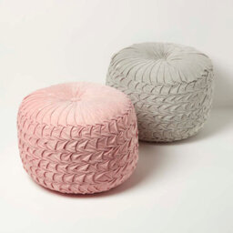 Homescapes Grey Velvet Pouffe, Grace Pleated Velvet Footstool, Ottoman Soft Round Seat For Living Room Or Bedroom - thumbnail 6