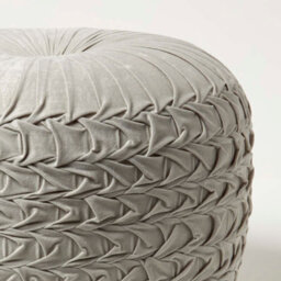 Homescapes Grey Velvet Pouffe, Grace Pleated Velvet Footstool, Ottoman Soft Round Seat For Living Room Or Bedroom - thumbnail 4