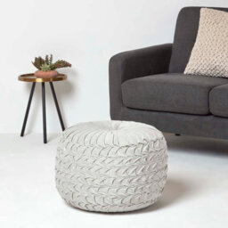 Homescapes Grey Velvet Pouffe, Grace Pleated Velvet Footstool, Ottoman Soft Round Seat For Living Room Or Bedroom - thumbnail 2