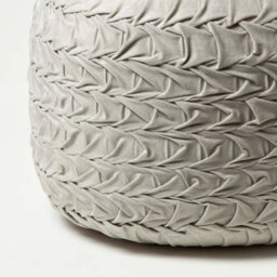Homescapes Grey Velvet Pouffe, Grace Pleated Velvet Footstool, Ottoman Soft Round Seat For Living Room Or Bedroom - thumbnail 3