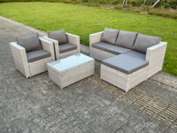 Fimous Light Grey Lounge Outdoor Pe Rattan Garden Furniture Set Wicker Sofa Set Oblong Coffee Table With 2 Armchair - thumbnail 1