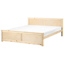 Beliani Bed Pine Wood Dauphin 180 X 200 Cm (Eu Super King) Light Brown