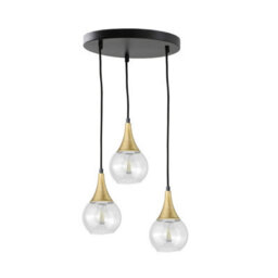 Luminosa Lighting Luminosa Lacrima Cluster Pendant Ceiling Light Black, Gold Transparent Glass Shade 3X E27 - thumbnail 1