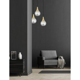 Luminosa Lighting Luminosa Lacrima Cluster Pendant Ceiling Light Black, Gold Transparent Glass Shade 3X E27 - thumbnail 3