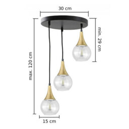 Luminosa Lighting Luminosa Lacrima Cluster Pendant Ceiling Light Black, Gold Transparent Glass Shade 3X E27 - thumbnail 2