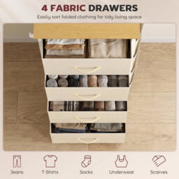 Chest Of Drawers With 4 Fabric Drawers Dresser With 4 Pockets For Bedroom Beige - thumbnail 3