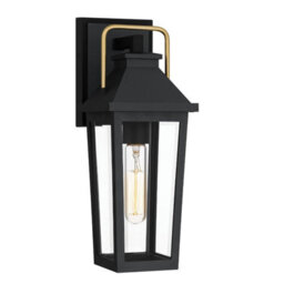 Luminosa Lighting Elstead Quoizel Buckley Small Outdoor Wall Lantern Classic Matt Black, Brass Accent Ip44 1X E27 - thumbnail 1
