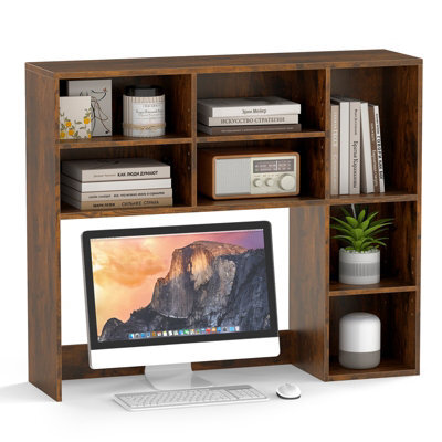 Gainoom Home Brown Desktop Bookshelf Desk Hutch With 3 Adjustable Shelves - image 1
