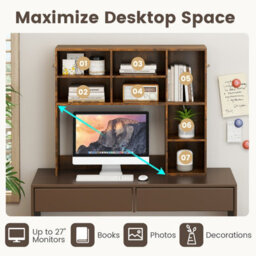 Gainoom Home Brown Desktop Bookshelf Desk Hutch With 3 Adjustable Shelves - thumbnail 8