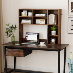 Gainoom Home Brown Desktop Bookshelf Desk Hutch With 3 Adjustable Shelves - thumbnail 9