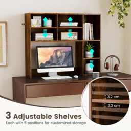 Gainoom Home Brown Desktop Bookshelf Desk Hutch With 3 Adjustable Shelves - thumbnail 4