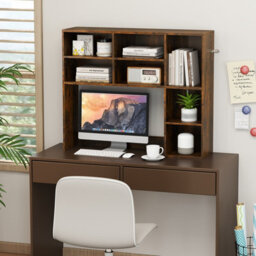 Gainoom Home Brown Desktop Bookshelf Desk Hutch With 3 Adjustable Shelves - thumbnail 7