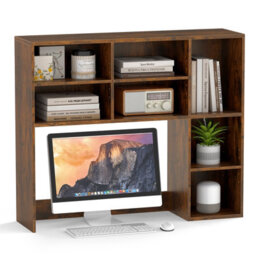 Gainoom Home Brown Desktop Bookshelf Desk Hutch With 3 Adjustable Shelves - thumbnail 1