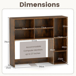 Gainoom Home Brown Desktop Bookshelf Desk Hutch With 3 Adjustable Shelves - thumbnail 2