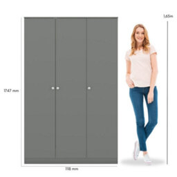 Seconique Denver 3 Door Wardrobe Grey Gloss Metal Drawer Hinges And Handles - thumbnail 4