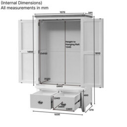 The Furniture Market Cheshire Cream Double 2 Door Wardrobe With 2 Drawers - thumbnail 9