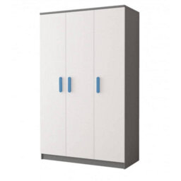Arte Smyk Ii 19 Grey Carcass White Front Hinged Wardrobe 1200mm H1930mm D500mm With Blue Handles - Stylish Storage - thumbnail 1
