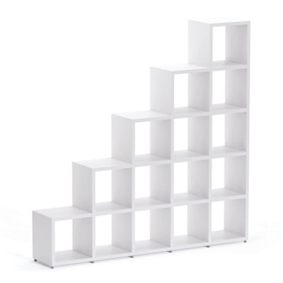 RB UK Shelf Depot 15 Cube Shelving Unit Eco-Friendly Steped Bookcase Freestanding Heavy Duty White (H)1830mm (W)1810mm (D)330mm