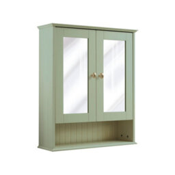 Homestylestore 650 X 750mm Pastel Green Wall Mounted Mirrored Door Bathroom Cabinet And Brushed Brass Round Handles - thumbnail 1