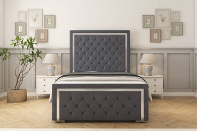 "Sloomy Sofia Chrome Steel Plush Bed Frame With 50"" Upholstered Headboard 4' Small Double" - image 1