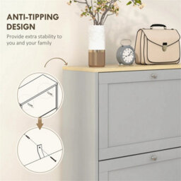 Narrow Shoe Cabinet With 3 Flip Drawers For 12-18 Pairs Of Shoes Grey - thumbnail 5
