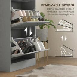 Narrow Shoe Cabinet With 3 Flip Drawers For 12-18 Pairs Of Shoes Grey - thumbnail 4